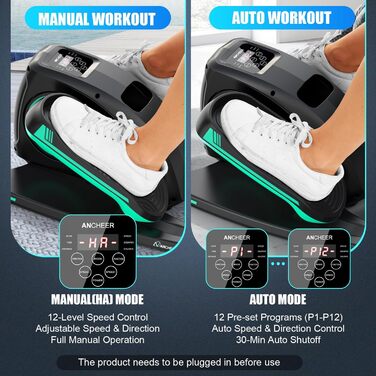 ANCHEER Міні-еліптичний тренажер під стіл - тихий педальний тренажер для літніх людей, офісу та дому, м'яке сидяче тренування для ніг, інтелектуальний LCD-дисплей, пульт дистанційного керування, зелений