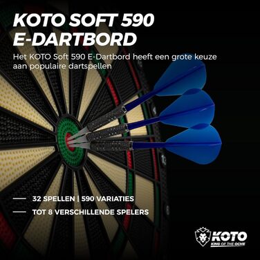 Електронна дартс-мішень KOTO Soft 590 з 6 дротиками, 32 ігри, 590 варіантів, 39x1,5x43,3 см