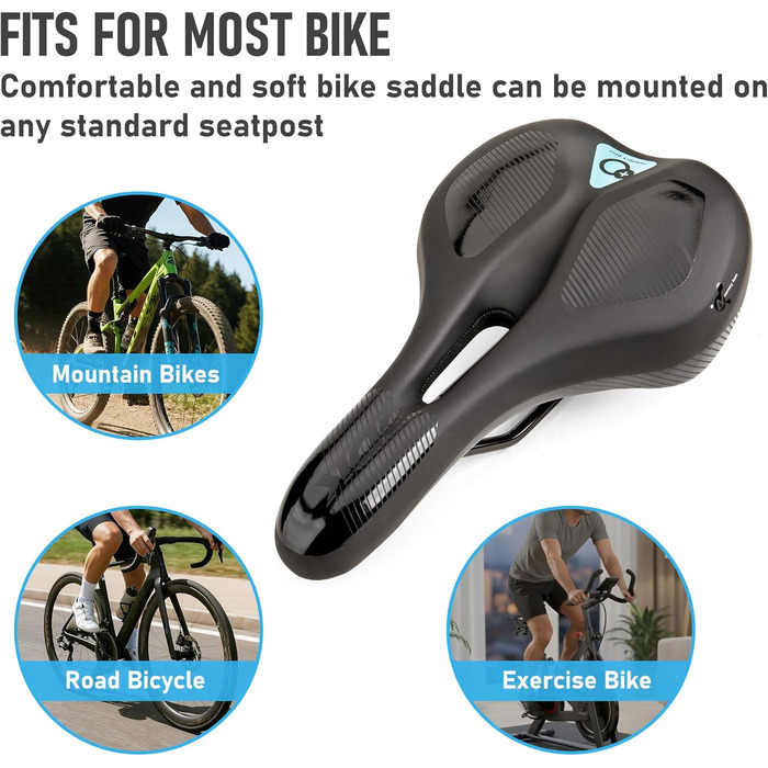 Велосипедне сідло DDK Comfort Plus: комфортне сідло з Memory Foam, що зменшує тиск та амортизує. Підходить для чоловіків та жінок, MTB, шосе, міських та альпійських велосипедів