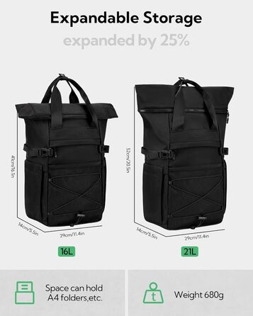 Рюкзак WATERFLY Rolltop 16-21л для чоловіків і жінок, стильний міський рюкзак із відділенням для ноутбука 16
