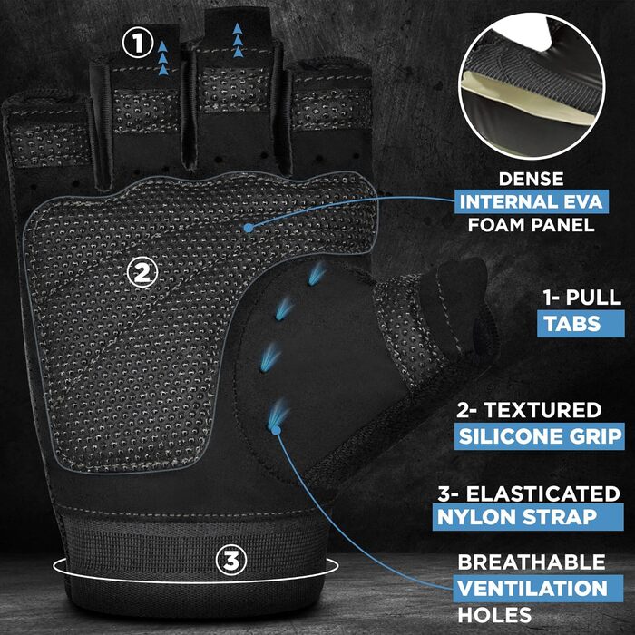 Фитнес рукавички RDX для чоловіків та жінок, рукавички для тренувань, силових вправ, з антиковзким покриттям та захистом зап'ястя, для залу, бодібілдингу, HIIT, підняття ваги, чорні, XL