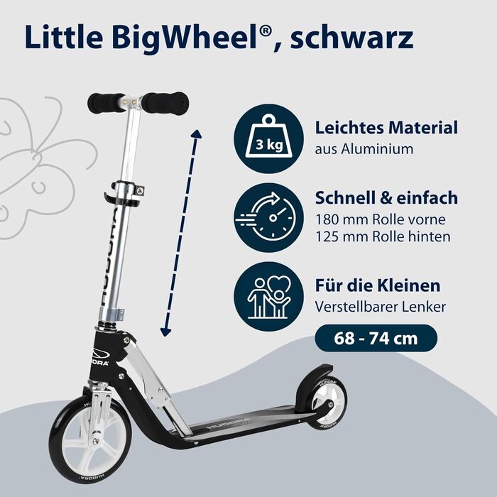 Дитячий алюмінієвий самокат HUDORA Little BigWheel, складаний, регульований, великі колеса, до 100 кг, від 3 років
