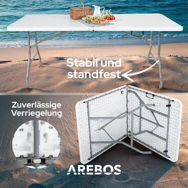Складаний садовий стіл Arebos Buffettisch 182x74x74 см | Стіл для відпочинку, вечірок, кемпінгу | Білий