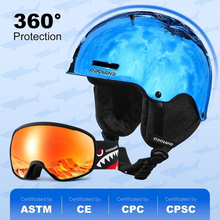 Дитячий гірськолижний шолом та маска Odoland, гірськолижний шолом для хлопчиків та дівчаток, регульований, з міцною PC-оболонкою та EPS-піною, дзеркальне скло (S (54-56 см))