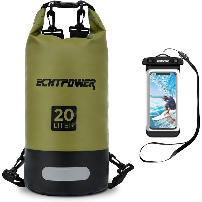 Водонепроникний мішок ECHTPower Dry Bag 20L: мішок для плавання, каякінгу, SUP (зелений)