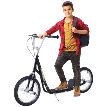 Дитячий самокат HOMCOM з пневматичними шинами Kickscooter Scooter Kick Scooter City Scooter для дітей Kickboard 16 дюймів від 5 років Регульований по висоті чорний | Аосом