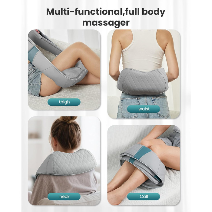 Масажер для шиї та плечей Snailax з підігрівом, акумуляторний Shiatsu 4D, для шиї, плечей, спини, подарунок, сірий та зелений