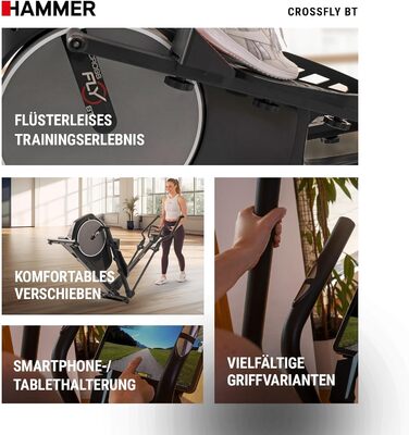 Елептичний тренажер HAMMER Crossfly BT з Glute Shaper, 24 програми, сумісний із Zwift і Kinomap