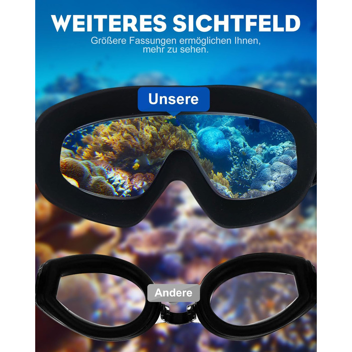 Окуляри для плавання Victoper (2 шт.) з носовою перегородкою, антизахист від протікання/туману/УФ-променів, панорамний огляд 180°, регульоване обличчя, для дорослих та підлітків, чорний