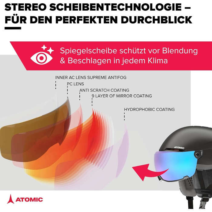 Гірськолижний шолом ATOMIC Savor Visor Stereo з візором, чорний, розмір 59-63, максимальна амортизація, вентиляція Aircon, дзеркальне покриття