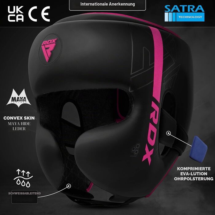 Захисний шолом для боксу та єдиноборств RDX Maya Hide (шкіра), для кікбоксингу, MMA, тайського боксу та карате, рожевий, розмір L