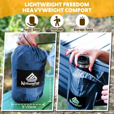 Гамак для кемпінгу NATUREFUN Ultraleicht | 300 кг, 275x140 см, дихаючий, швидковисихаючий, для відпочинку вдома та на природі