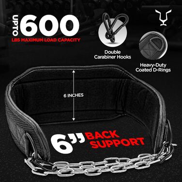Пояс для підтягувань з ланцюгом 91.4 см, Heavy Duty сталевий ланцюг + 2 карабіни, для бодібілдингу, силових тренувань, важкої атлетики та підтягувань, пояс для ваги Black
