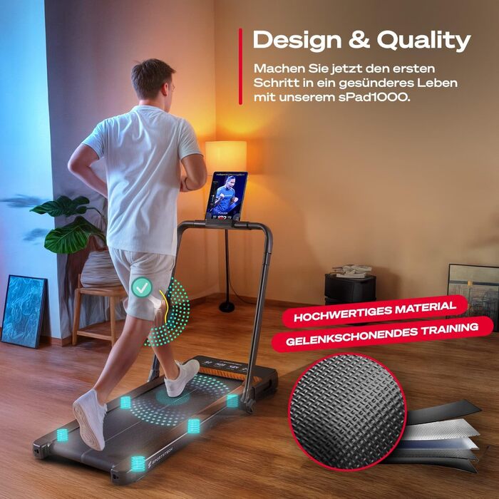 Sportstech Walking Pad: біговий килимок для дому та офісу з регулюванням нахилу до 19%, LED-дисплеєм, компактний та тихий, сумісний з додатком, швидкість до 12 км/год, sPad500/1000 sPad1000
