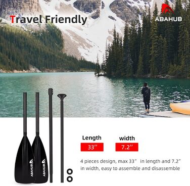 Весло для SUP і каяка Abahub 4-в-1, карбонове, регульоване, легке, чорне/синє/зелене/сіре/помаранчеве/червоне, пластикове лопато