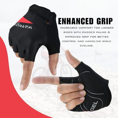 Фінґерлесс велорукавички Halbfinger для чоловіків, червоно-чорні, з гелевою підкладкою та неслизьким покриттям