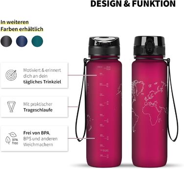Бутилка для води 1 л 720°DGREE uberBottle з ситечком, трітанова, без BPA, для спорту, фітнесу, велосипеда, університету, червона, Lavish Plum, Softtouch, багаторазова, ударостійка