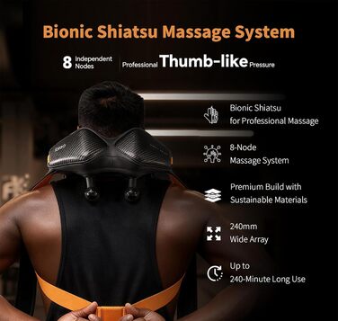 Масажер для шиї, плечей та спини з підігрівом Shiatsu: 4D глибокий масаж, керування через додаток, 240 хв роботи, для жінок та чоловіків