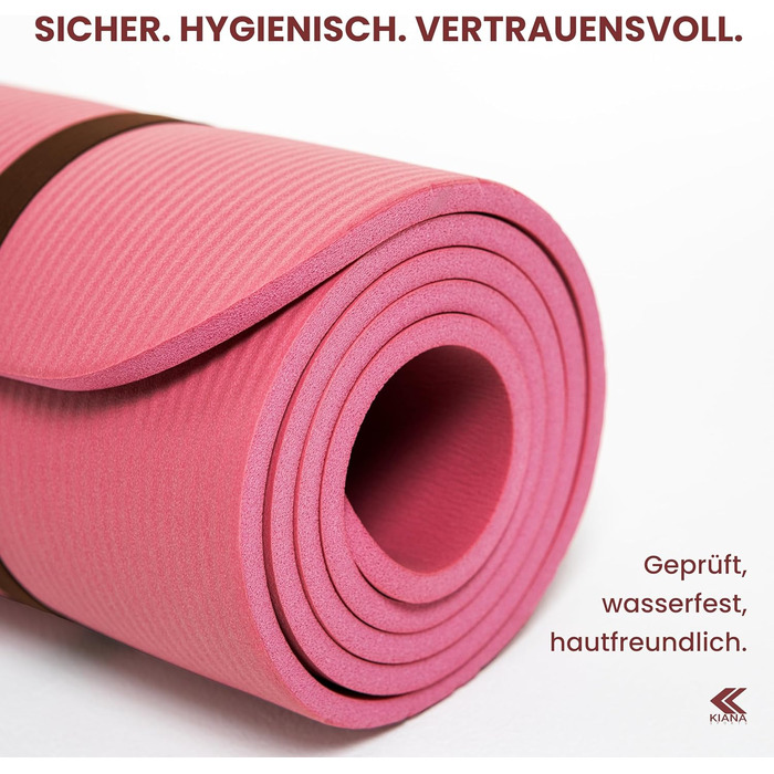 Йога мат для занять йогою, пілатесом та силовим тренуванням - німецька розробка, неслизька, захищає суглоби, 2 товщини (1.0 та 1.5 см), м'яка спортивна мат, рожева