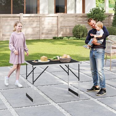 Стіл туристичний складний WOLTU® для кемпінгу, саду, балкону, роботи, регульована висота, алюміній, сталь, МДФ (чорний)