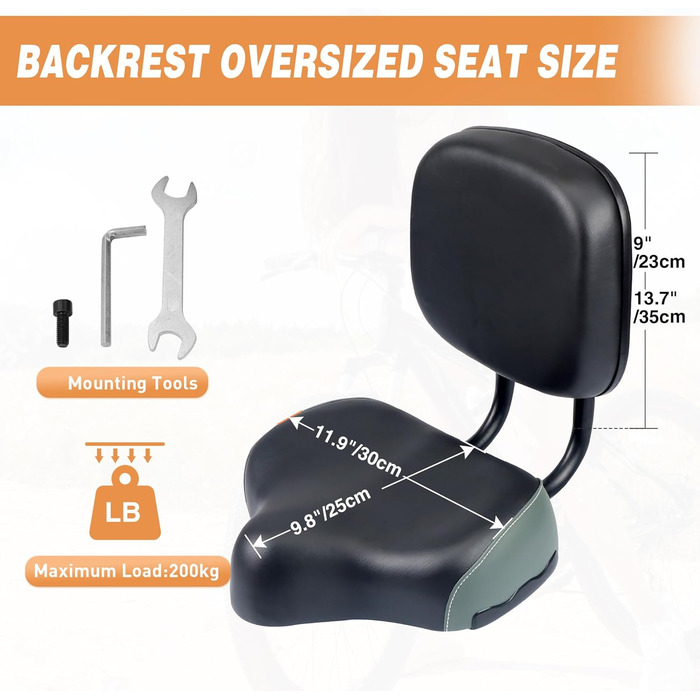 Велосипедне сидіння з підспинником Meghna, комфортне, м'яке, з PU-подушкою, чорне