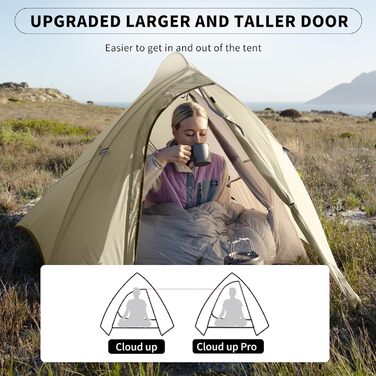Намет Naturehike Cloud Up Pro 2 особи, легкий туристичний намет для кемпінгу, вітро- та водонепроникний, колір хакі