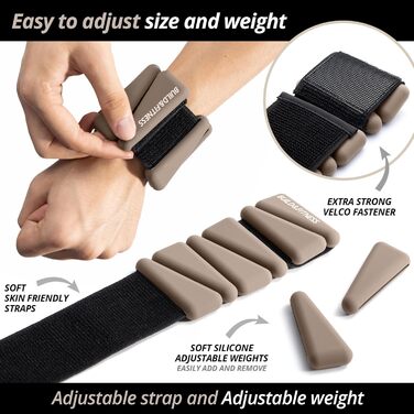Набір вагів для зап'ястя та кісточок з регульованими ремінцями (2 шт x 0,5 кг) для фітнесу, йоги, пілатесу, аеробіки, силових тренувань (Mokka)
