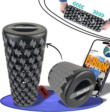 FlexRoll розсувний 2в1 ролик для фасцій і масажу спини, універсальний йога-рол для хребта, спини, ніг, шиї, стегон, сідниць, середньої жорсткості, 13-35 см, сірий-чорний