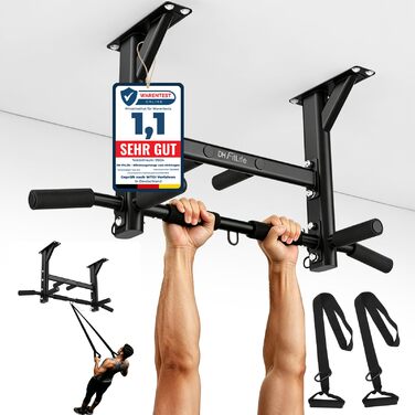 Багатофункціональний турнік для стелі DH FitLife 4в1 до 300кг, підтягувальний брус з 8 антиковзаючими ручками та кріпленнями для боксерської груші та петель
