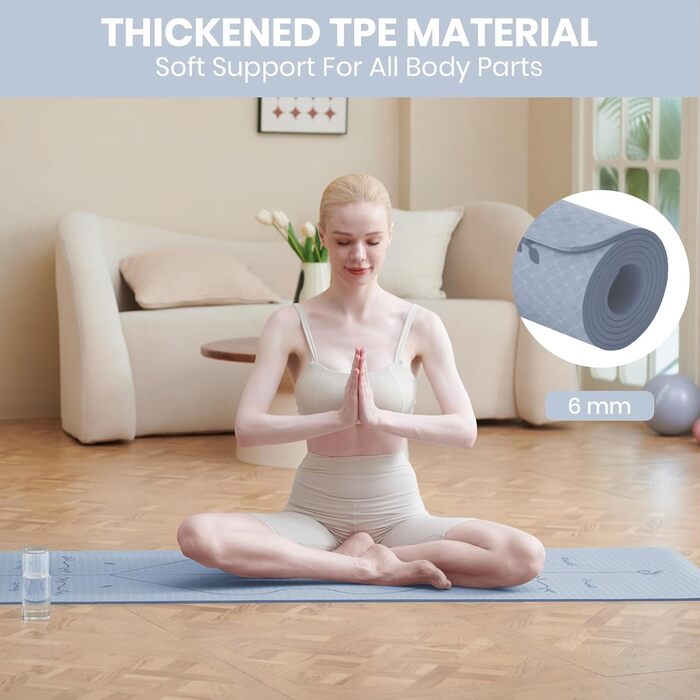 Йога-мат Good Nite 6 мм, TPE, нековзкий, для фітнесу, пілатесу та тренувань, 183x61 см, синій