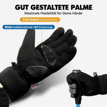 Зимові рукавички HIKENTURE: водонепроникні, для їзди на велосипеді, катання на лижах, чоловічі/жіночі, термо, чорно-сірий, розмір L