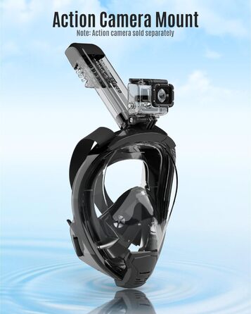 Маска для снорклінгу G2RISE Full Face XL чорна з тримачем для камери, безпечна від CO2