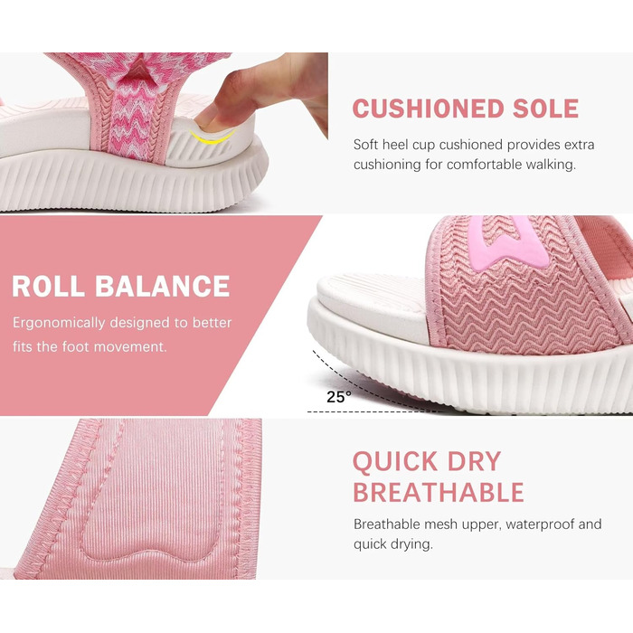 Сандалії жіночі KuaiLu для трекінгу та відпочинку: ортопедичні, з регулюванням на липучці, рожеві (39 EU)