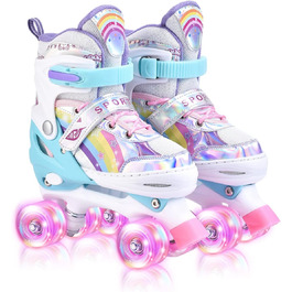 Дитячі ролики для дівчаток з регулюванням розміру, світлодіодні, для підлітків та початківців. Розміри 31-42, ролики. Ролики з регулюванням для дітей, кольори веселки