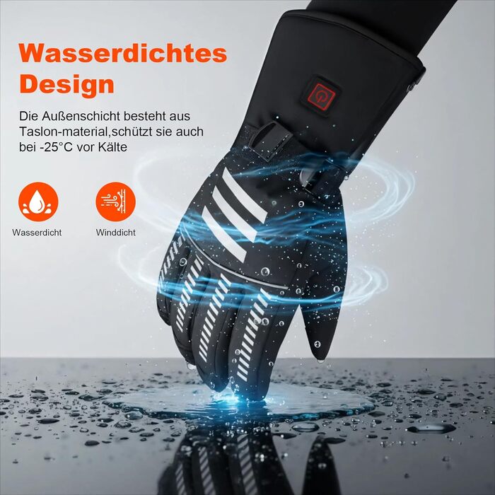 Обогревні рукавиці для жінок та чоловіків, 7.4V 3000mAh, 3 температурні режими, водонепроникні рукавиці з підтримкою сенсорного екрану для катання на лижах, мотоциклі, піших прогулянок, полювання, колір: чорний