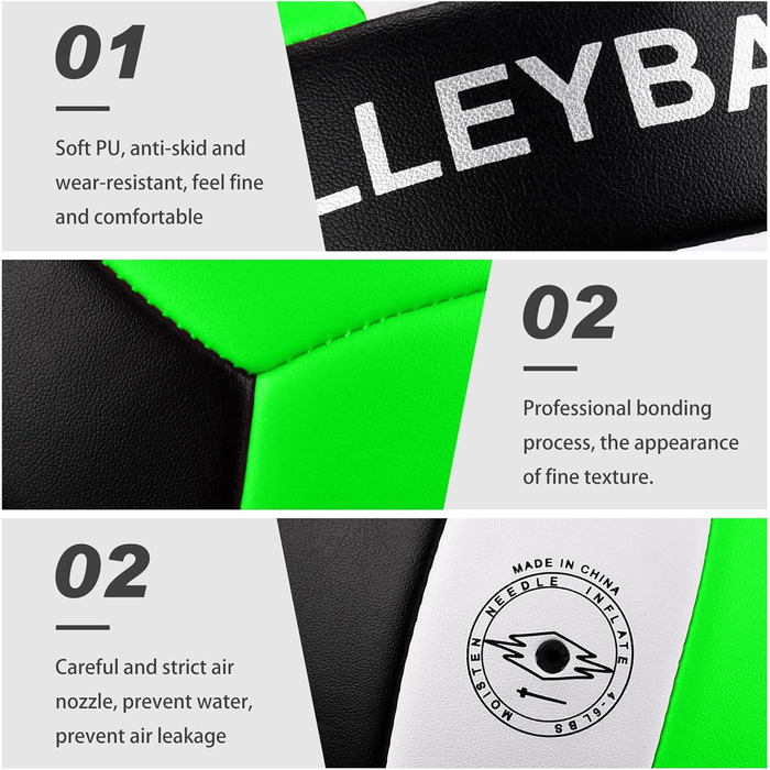 Волейбольний м'яч Dakapal 5, для гри в приміщенні та на вулиці, м'який, для початківців, підлітків та дорослих (без насоса), колір зелений