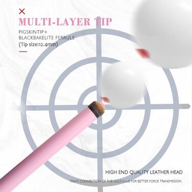 Професійний бильрд для жінок у рожевому кольорі, з шкіряною та карбоновою ручкою, діаметр кінчика 12,4 мм, для аматорів та професіоналів