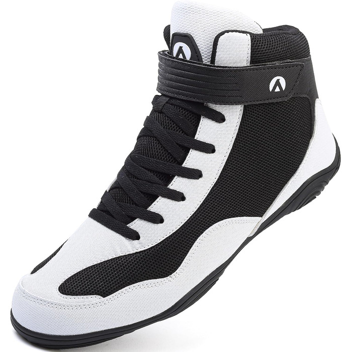 Черевики для боротьби чоловічі, антиковзаючі, дихаючі. Підходять для боротьби, боксу, кросфіту, важкої атлетики, бодібілдингу (38 EU, чорно-білі)