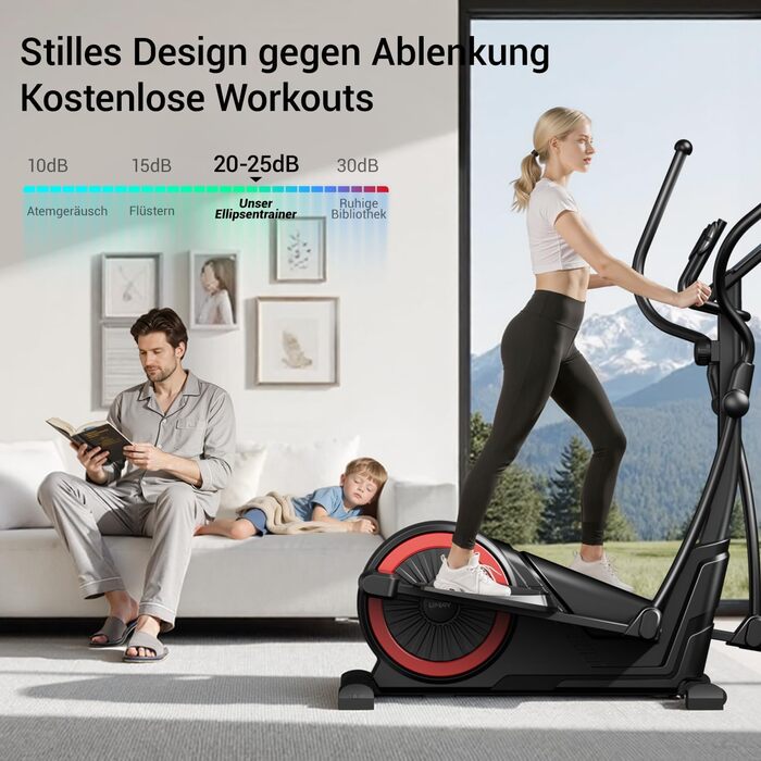 Еліптичний тренажер CURSOR для дому з 16 рівнями опору, тихий магнітний еліпс, довжина кроку 40 см, датчики пульсу, LCD-дисплей, вантажопідйомність 159 кг (Червоний-70)