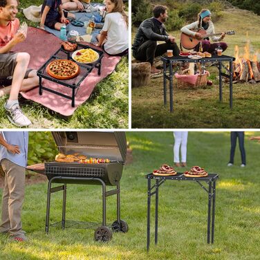 Стіл для кемпінгу Anbte Grilltisch 58x40 см, металевий, регульована висота (26/48/70 см), алюмінієвий каркас, чорний