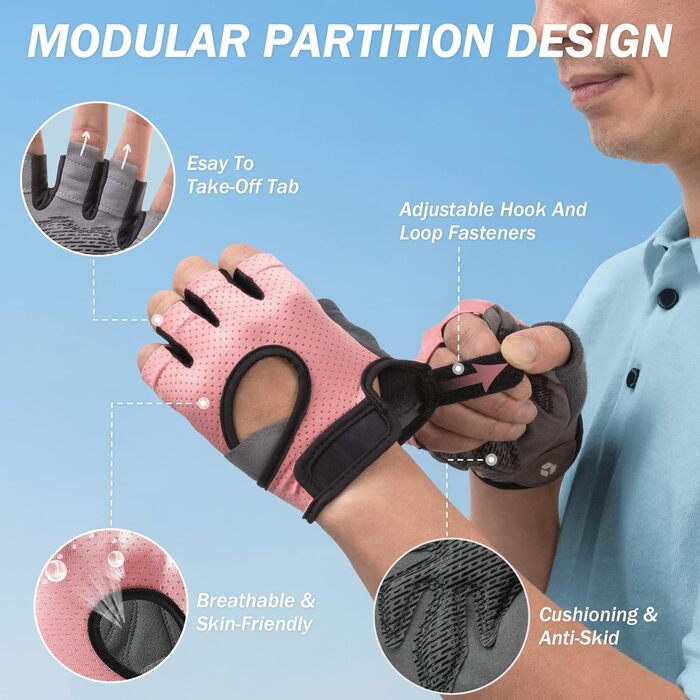 Фітнес рукавички LIFECT для чоловіків та жінок, тренувальні рукавички для залу, безпальцеві рукавички для силових тренувань, рожеві, розмір M