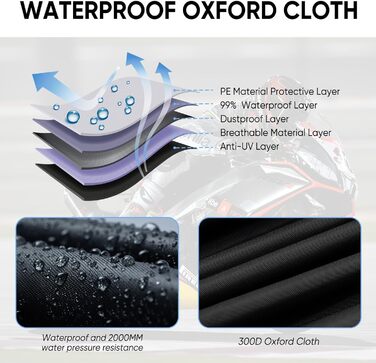 Водонепроникний чохол для мотоцикла 300D NEVERLAND - захист від зимових опадів, 220x95x110 см, чорний