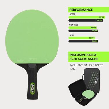 Настільна тенісна ракетка BallX Pro Carbon, 7 шарів, 2,0 мм губка, двостороннє 5-зіркове покриття (чорне і зелене), чохол, AeroSpin 6000 Carbon