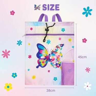 Спортивна сумка WAWSAM для гімнастики з шнурком - 38 × 45 см. Дитяча водонепроникна сумка для плавання, пляжу, покупок (Метелик)