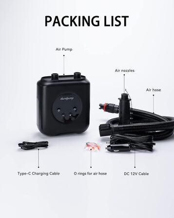 Електрична SUP-насос dwndpump HOBO PRO: акумулятор 4000 mAh, 20 PSI, для SUP, каяків, матраців, 12V автоживлення, сірий