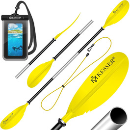 Весло KESSER® Paddle Doppelpaddel для каяка, SUP, Stand-Up Paddling Board, 228 см, алюміній, з мотузкою безпеки, чохлом для телефону, для надувних човнів (жовтий)