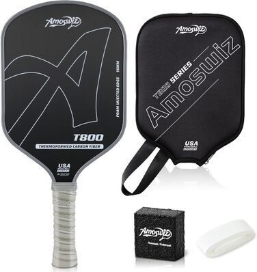 Ракетка для піклболу Amoswiz з карбону, 16 мм, T800, для обертання, сили та контролю, з чохлом та ластиком, подарунок для професіоналів та початківців