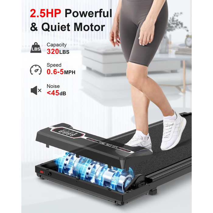 Walking Pad Dskeuzeew 2 в 1 - біговий килимок для дому, електричний, з LED-дисплеєм та пультом керування, чорний