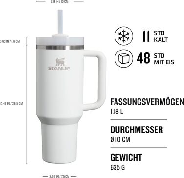Термокружка Stanley Quencher H2.0 Flowstate 1.2 л з трубочкою, нержавіюча сталь, термос-пляшка, зберігає холод до 48 годин, без BPA, підходить для миття в посудомийній машині