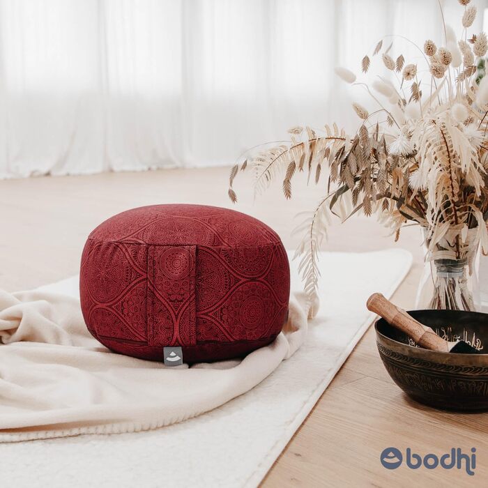 Медитаційна подушка Bodhi RONDO з чохлом із 100% бавовни, органічним наповнювачем з полби, висота 14-20 см, зручна ручка, колекція Maharaja, колір глибокий зелений (Bodhi Leaves)
